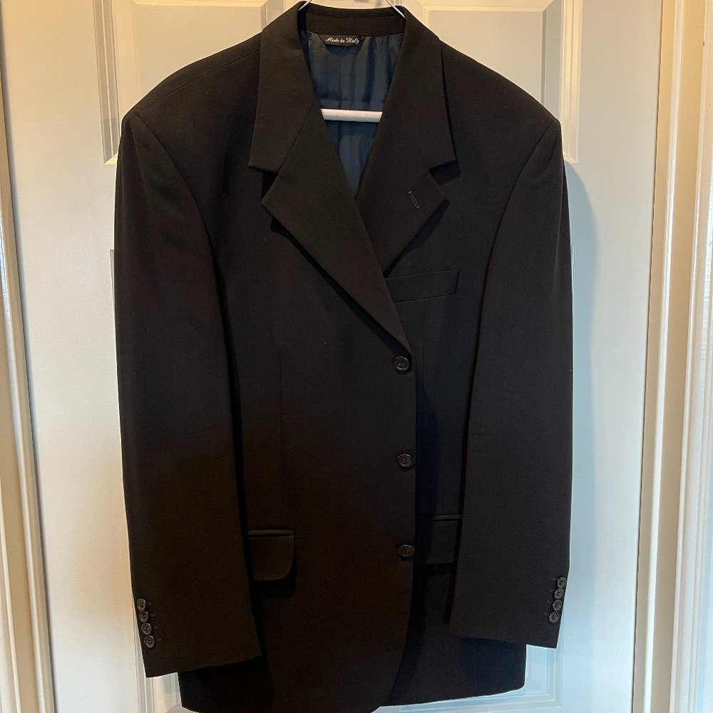 Franco Rossi Men's Black Suit 41R Jacket 35R Pants - Made in Italy - Pure Wool